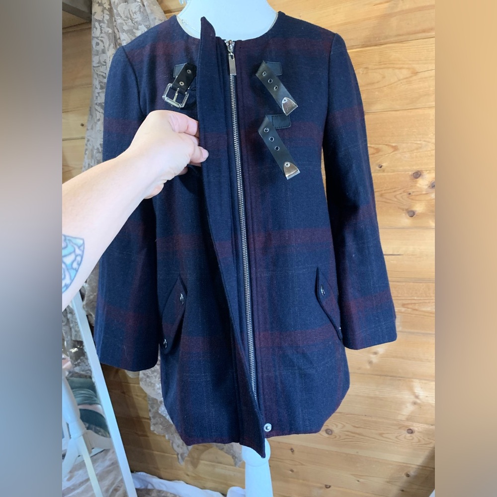 Vintage Guess LA Wool Shacket Navy Plaid Jacket Preppy Twee Coquette XS Cape - Picture 4 of 14